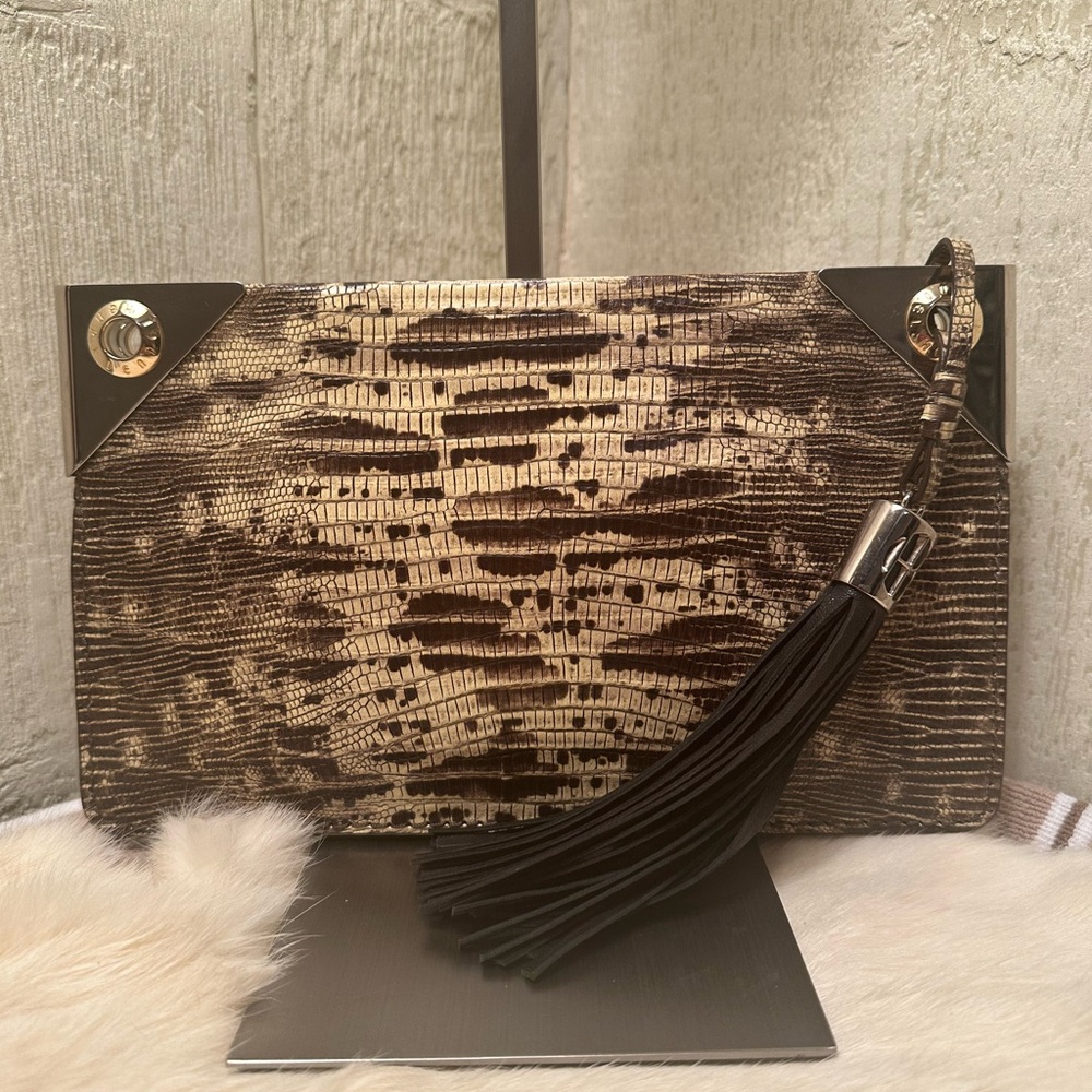 Henri Bendel Reptile Print Clutch with Tassel